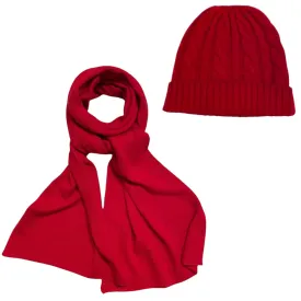 100% Cashmere Beanie and Scarf in Red