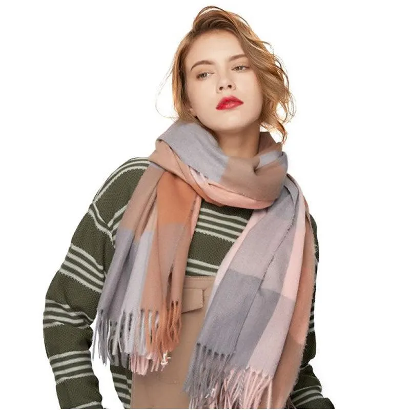 65Cm X 180Cm Plaid Soft Winter Scarf F6376-72