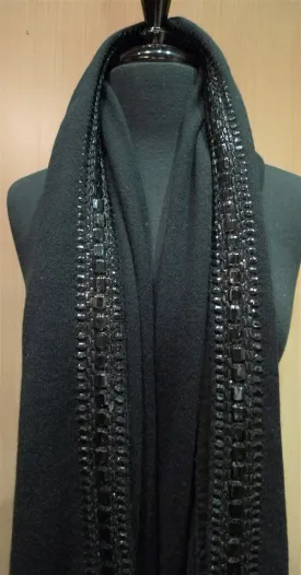 Armand Diradourian Cashmere Black Wrap/Scarf with Patented Raised Trim