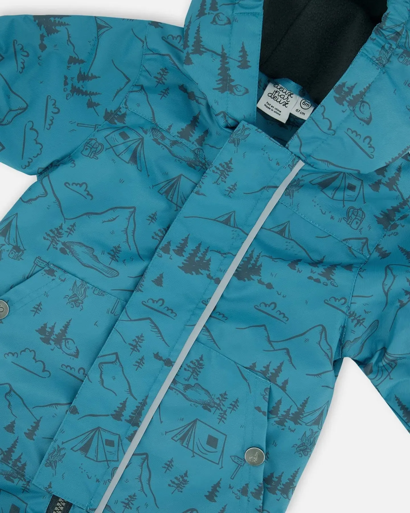 Baby Printed Mid-Season One-Piece Outerwear With Hat Blue And Gray