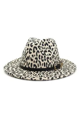 Beige Leopard Print Panama Hat