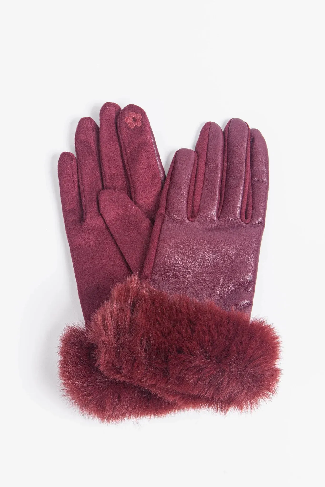 Berry Faux Fur Trim Gloves