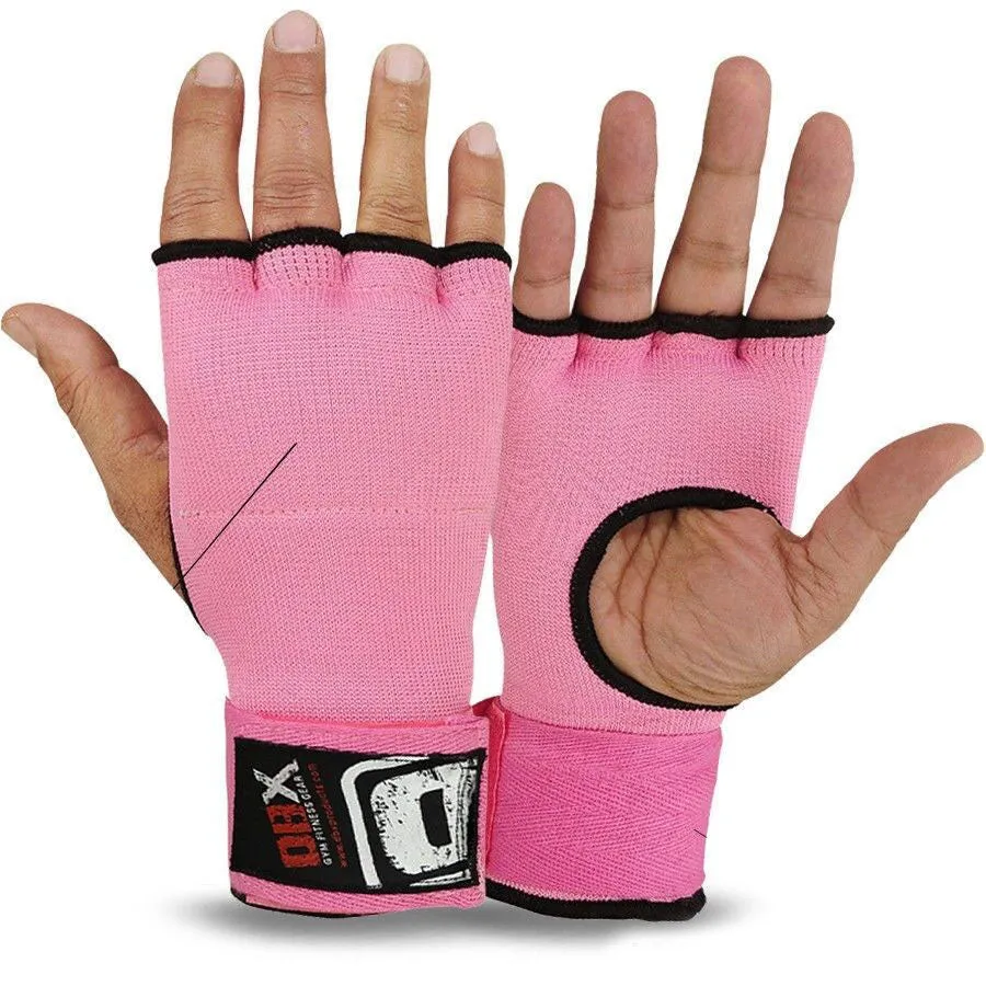 Boxing Padded Gloves Long Wraps Foam Padded MMA Fight Pair Pink