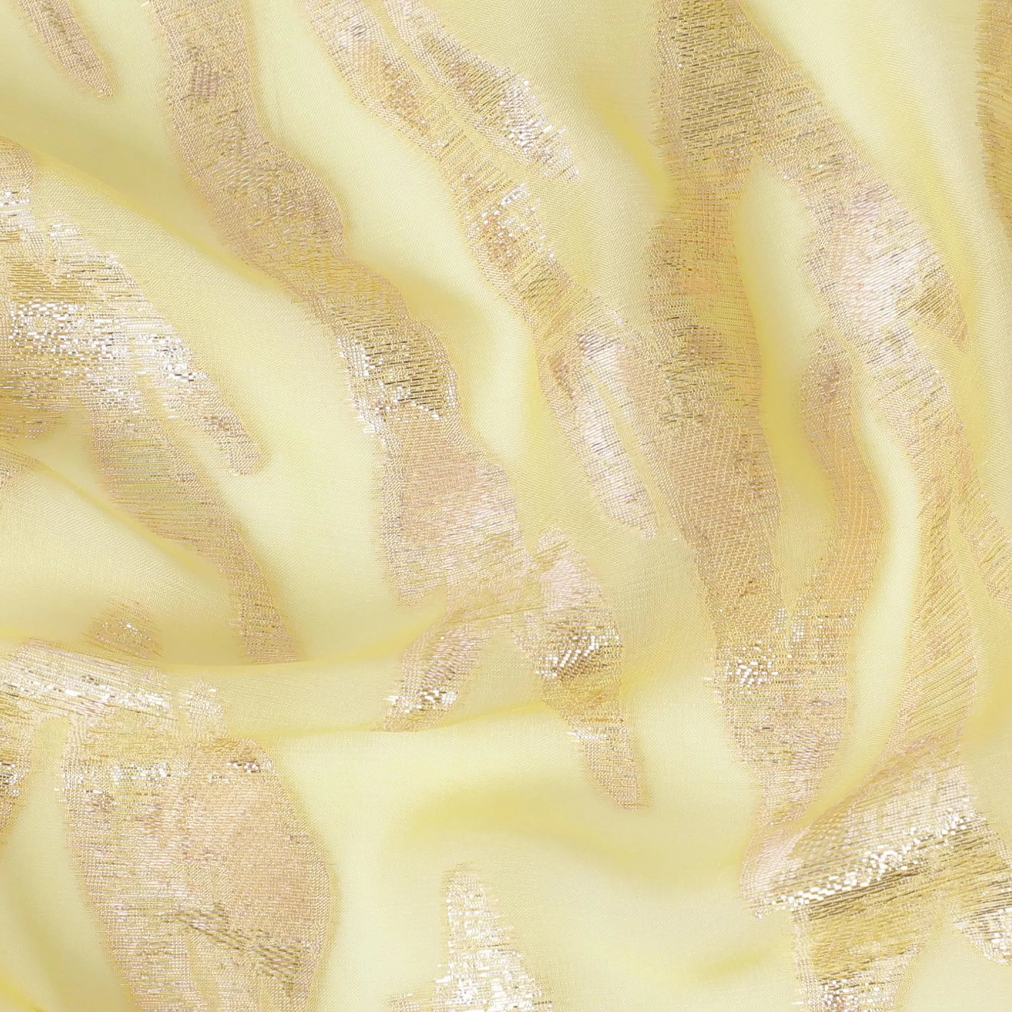 Buttercream Yellow Pure Silk Chiffon with Gilded Lurex Accents, 110cm Width - Elegant Fabric from South Korea-D17904