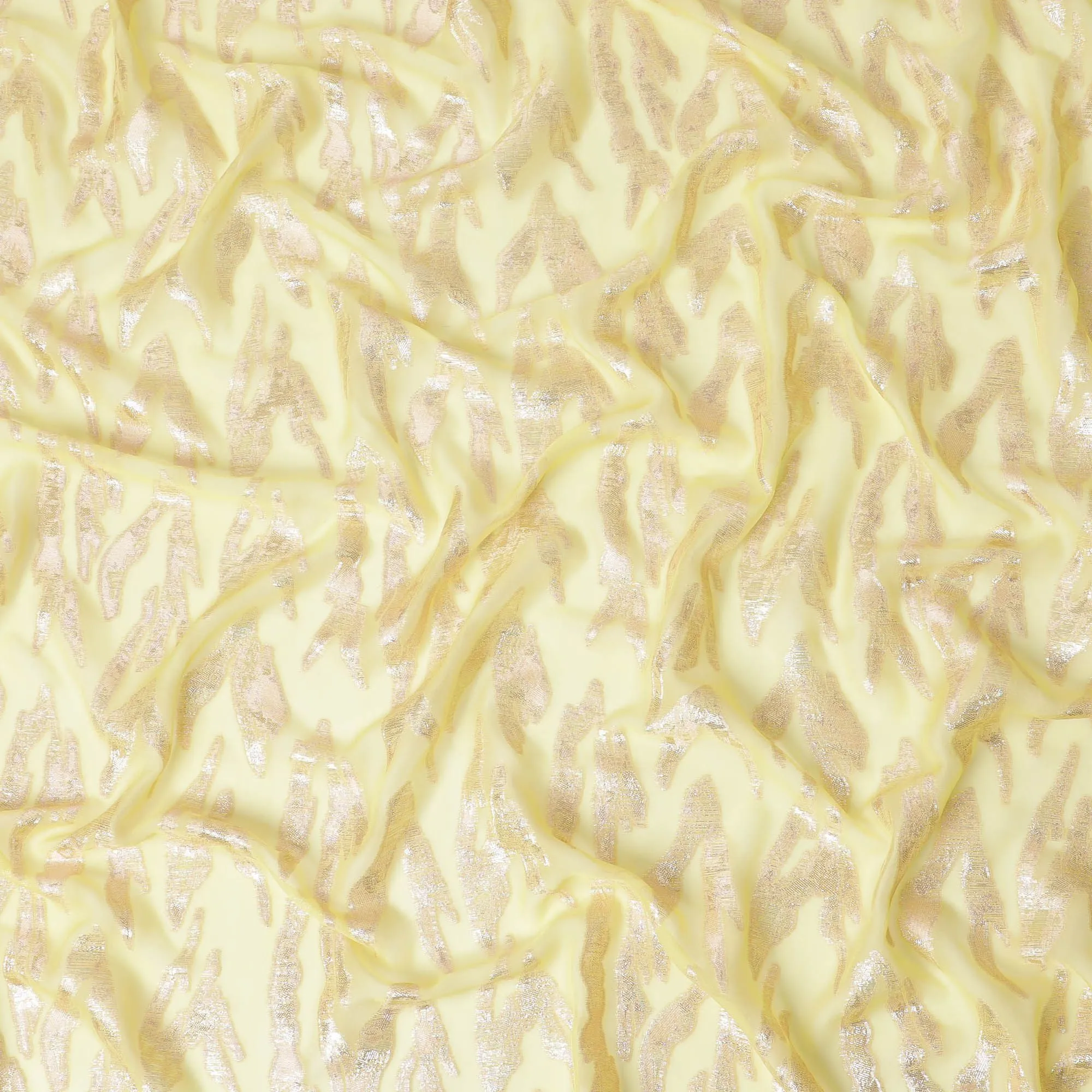 Buttercream Yellow Pure Silk Chiffon with Gilded Lurex Accents, 110cm Width - Elegant Fabric from South Korea-D17904