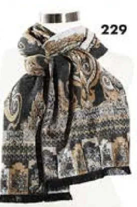 Cashmere Scarf- PSC 229 Black/Tan/Cream Print