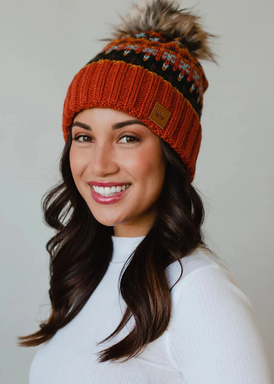 Colorful Rust POM Beanie Hat