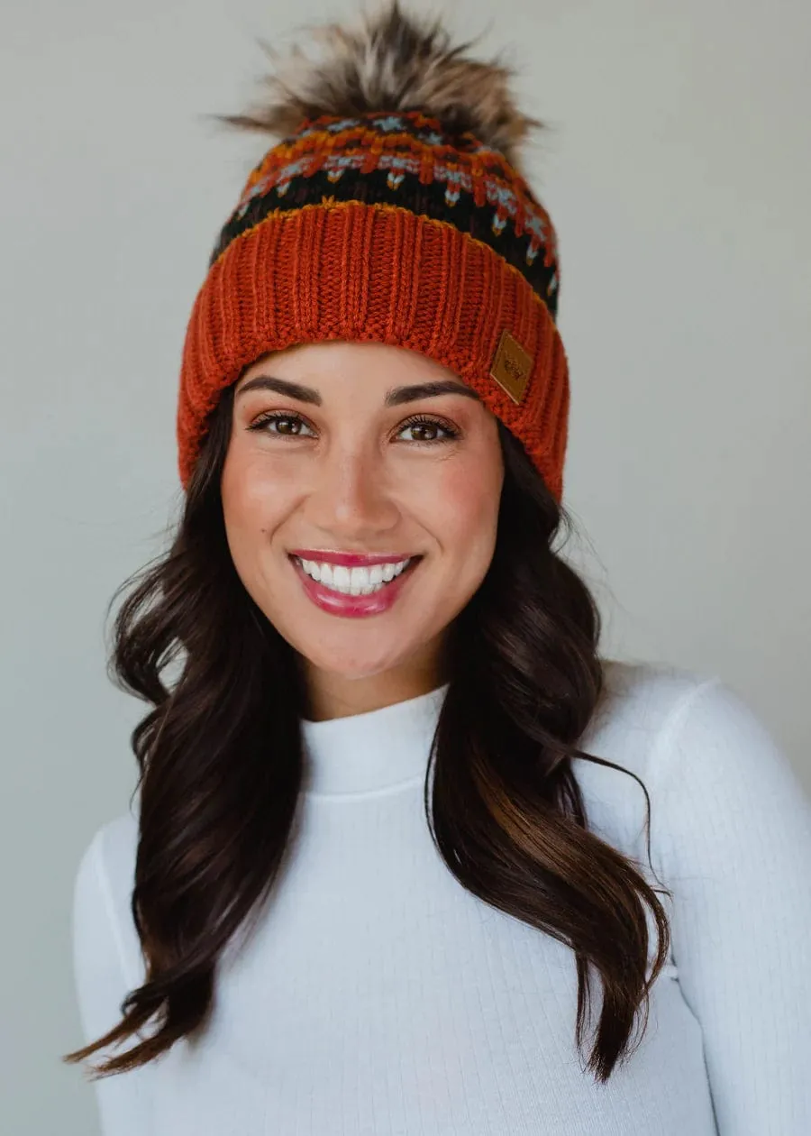 Colorful Rust POM Beanie Hat