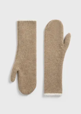 Contrast-edge mittens soft camel