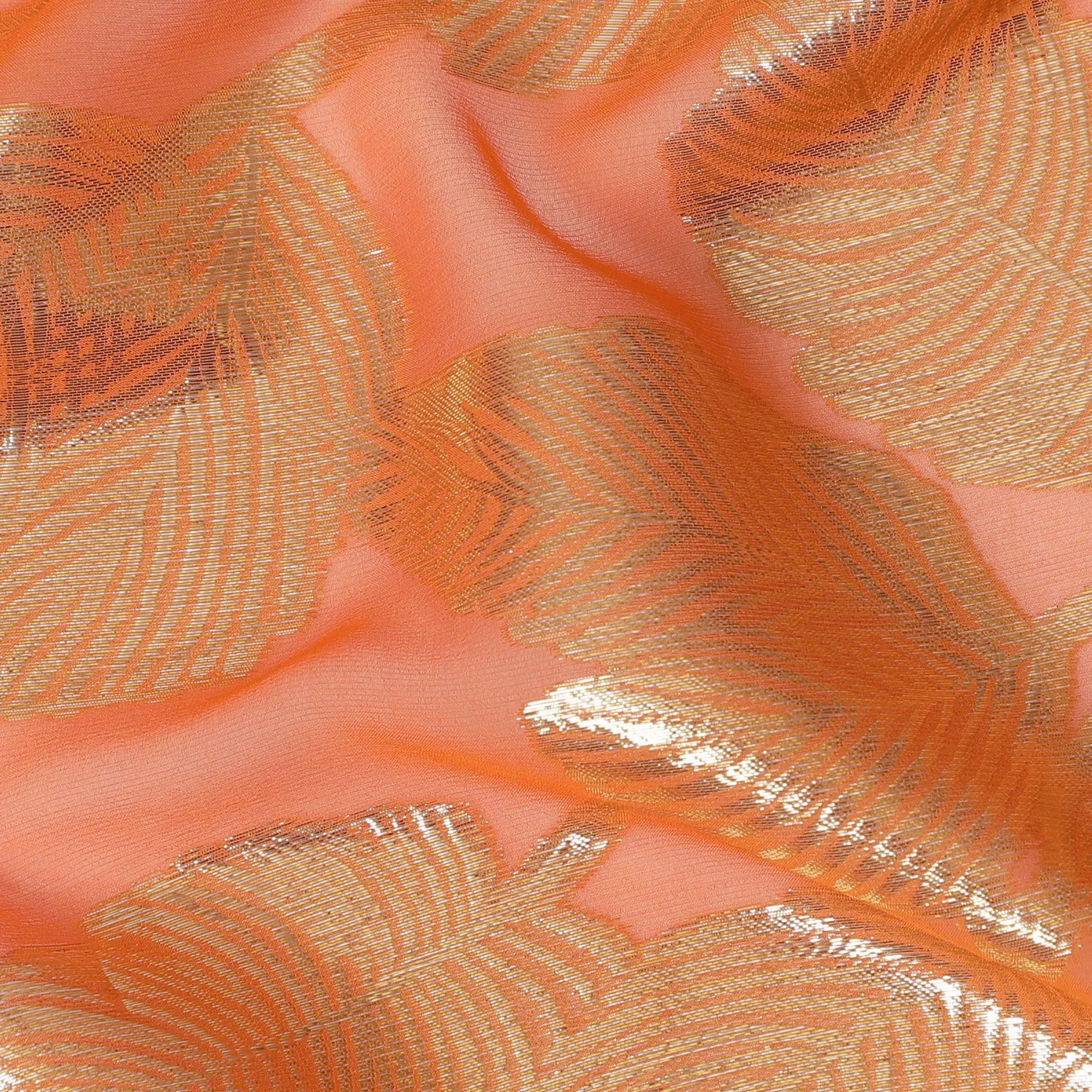 Coral Elegance Silk Chiffon Fabric with Gold Lurex, 110cm Width – Luxurious Textile for Fashion & Decor -D18383