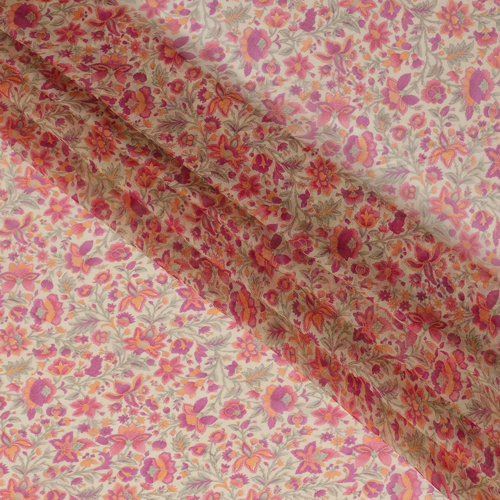 Coral Whisper Silk Chiffon Fabric - Delicate Floral Print, 110cm Wide - Purchase Online for Softly Tailored Elegance-D18178