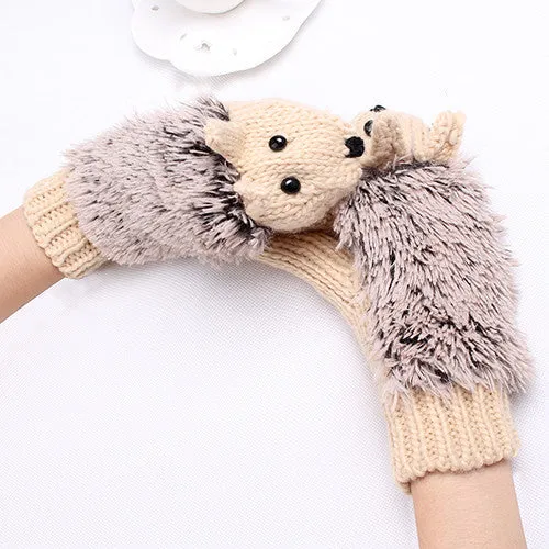 Cute Hedgehog Knitted Mittens