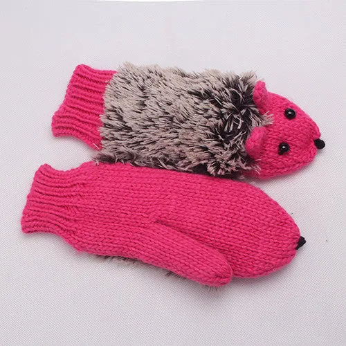 Cute Hedgehog Knitted Mittens