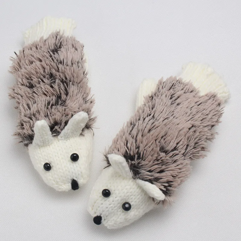 Cute Hedgehog Knitted Mittens