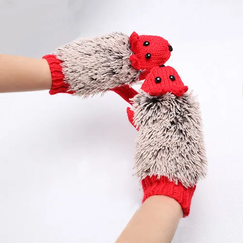 Cute Hedgehog Knitted Mittens