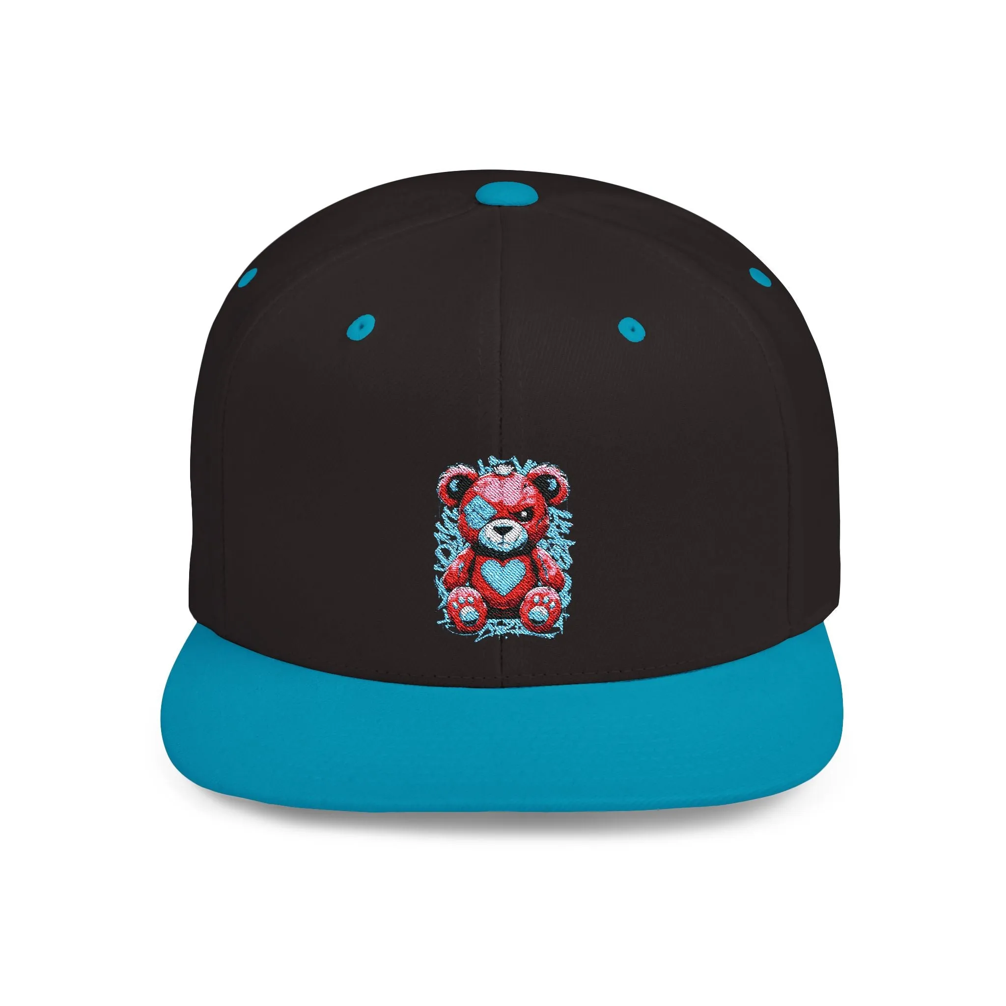 Cute Teddy Bear Flat Bill Snapback Hat - Fun and Trendy Cap for Kids and Adults