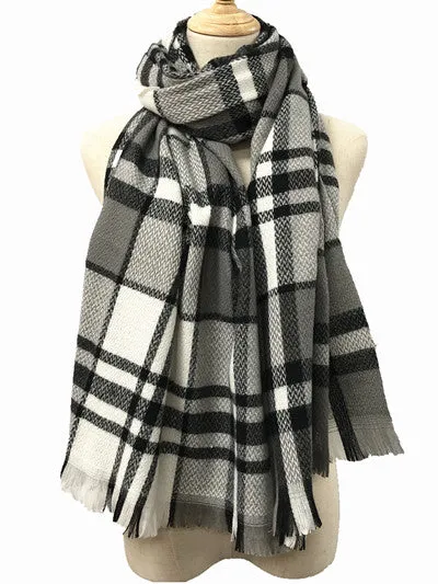 D&W Long Plaid blanket Scarf