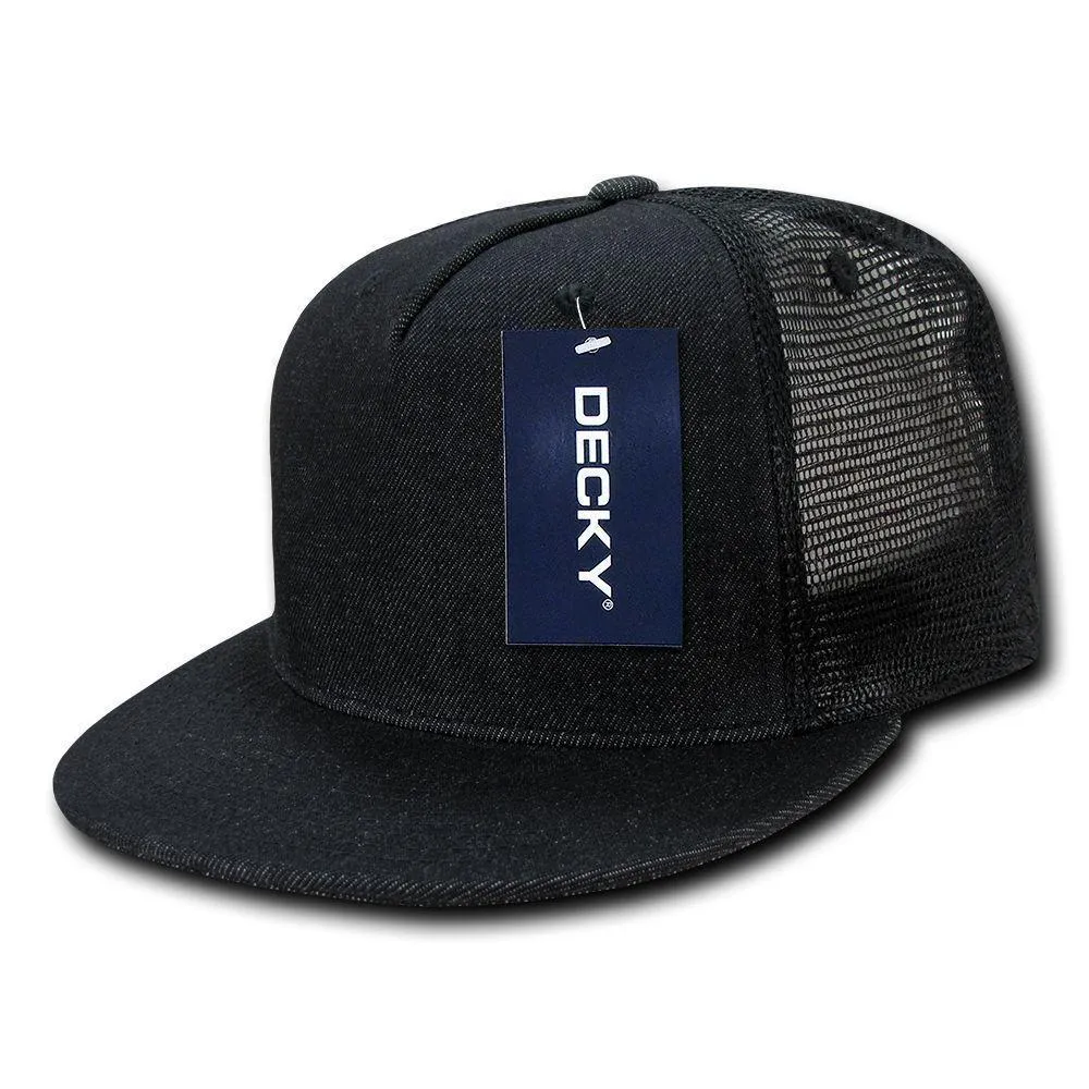 Decky Denim Material Retro Flat Bill Trucker 5 Panel Baseball Caps Hats Unisex