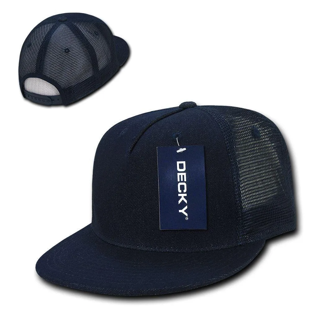 Decky Denim Material Retro Flat Bill Trucker 5 Panel Baseball Caps Hats Unisex