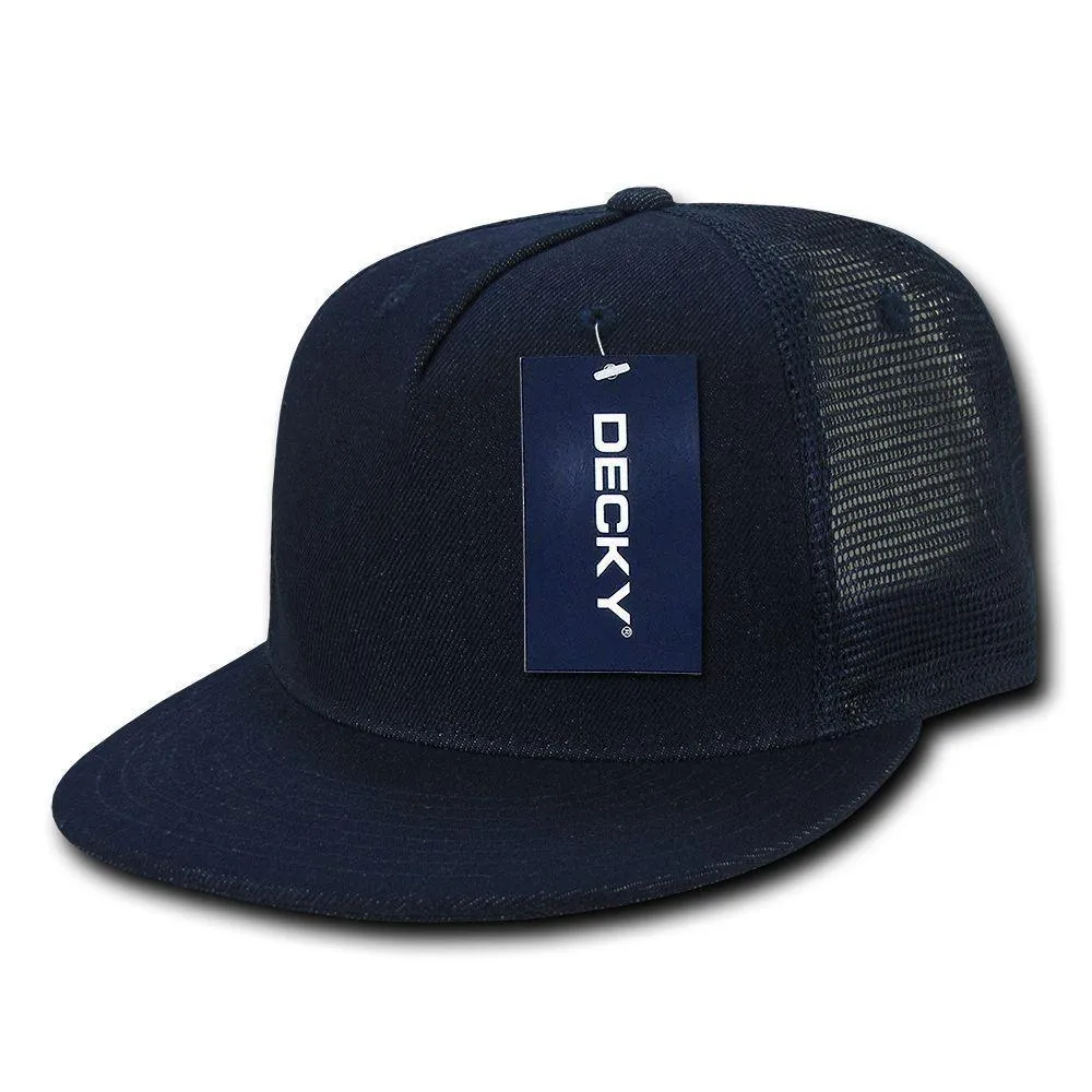 Decky Denim Material Retro Flat Bill Trucker 5 Panel Baseball Caps Hats Unisex