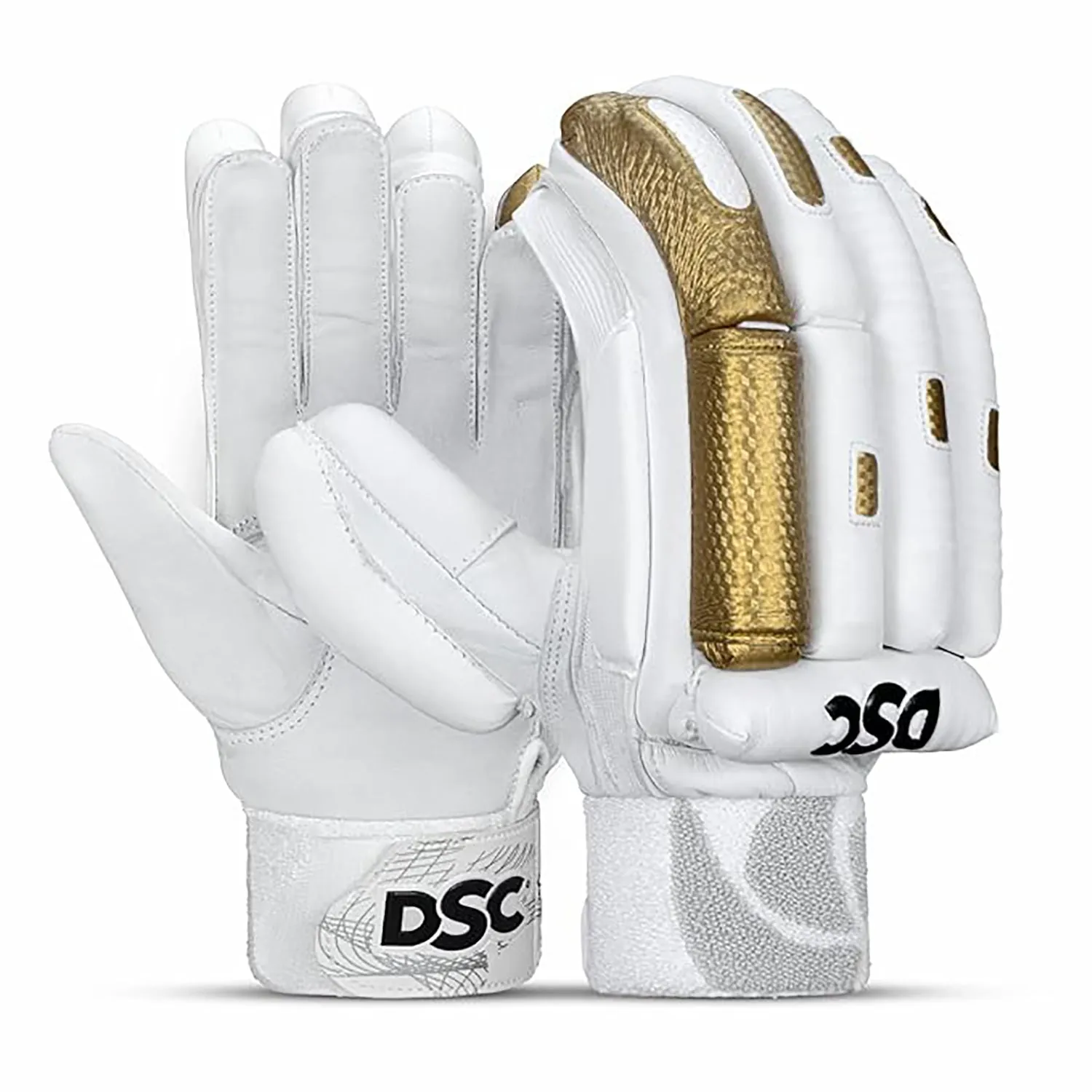 DSC Condor Surge 2.0 Right-Hand Men’s Cricket Batting Gloves, White/Gold – Premium Leather Protection & Comfort