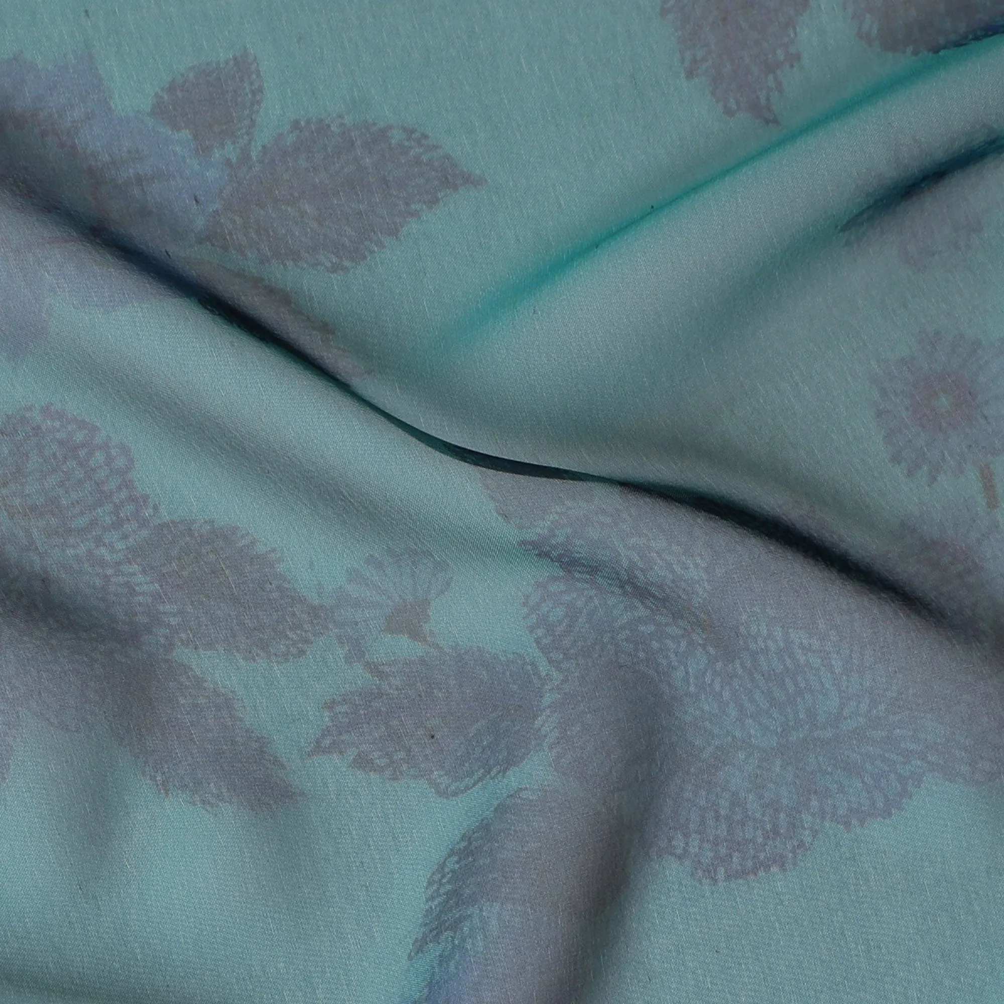 Elegant Blue and Lavender Floral Pure Silk Chiffon Fabric, 110 cms, South Korea-D19885