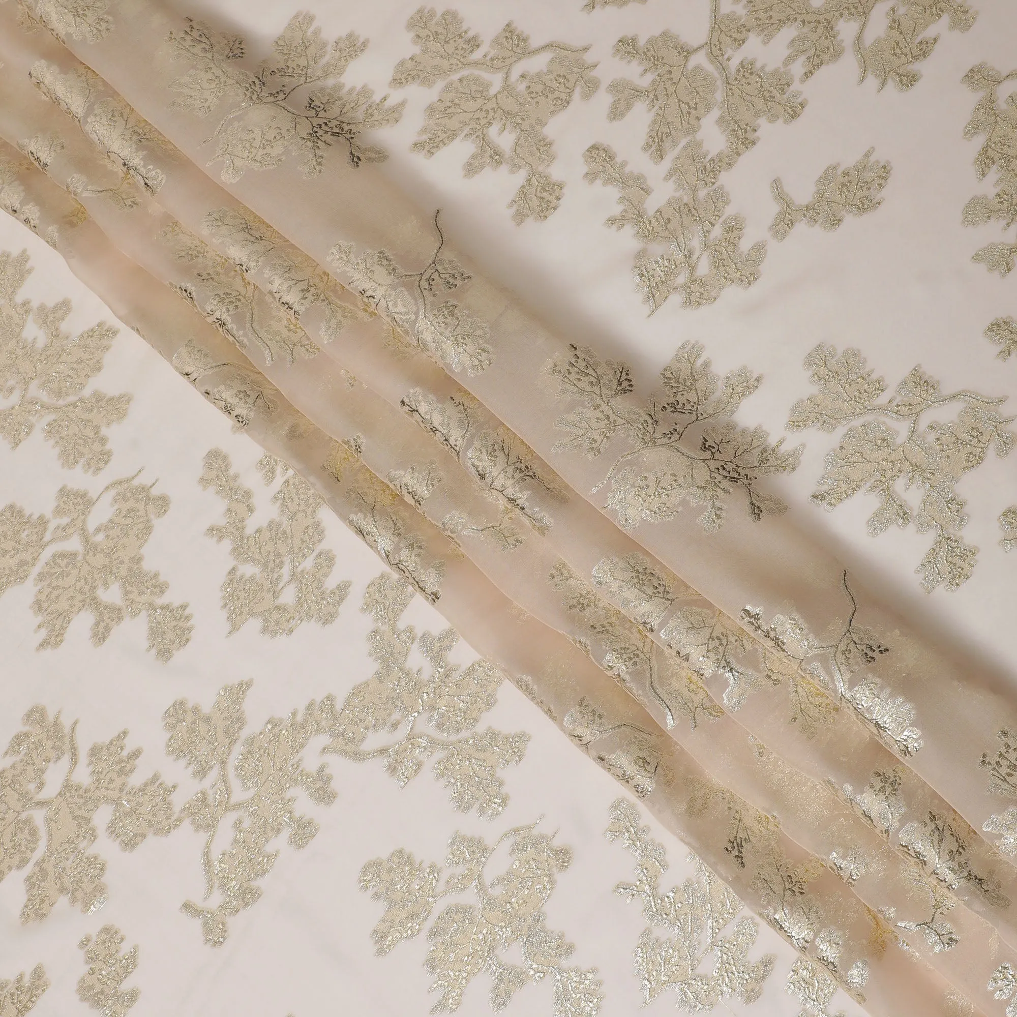 Elegant Blush Pink Silk Chiffon Fabric with Metallic Lurex Floral Design, 110 cm Width, South Korea-D19721