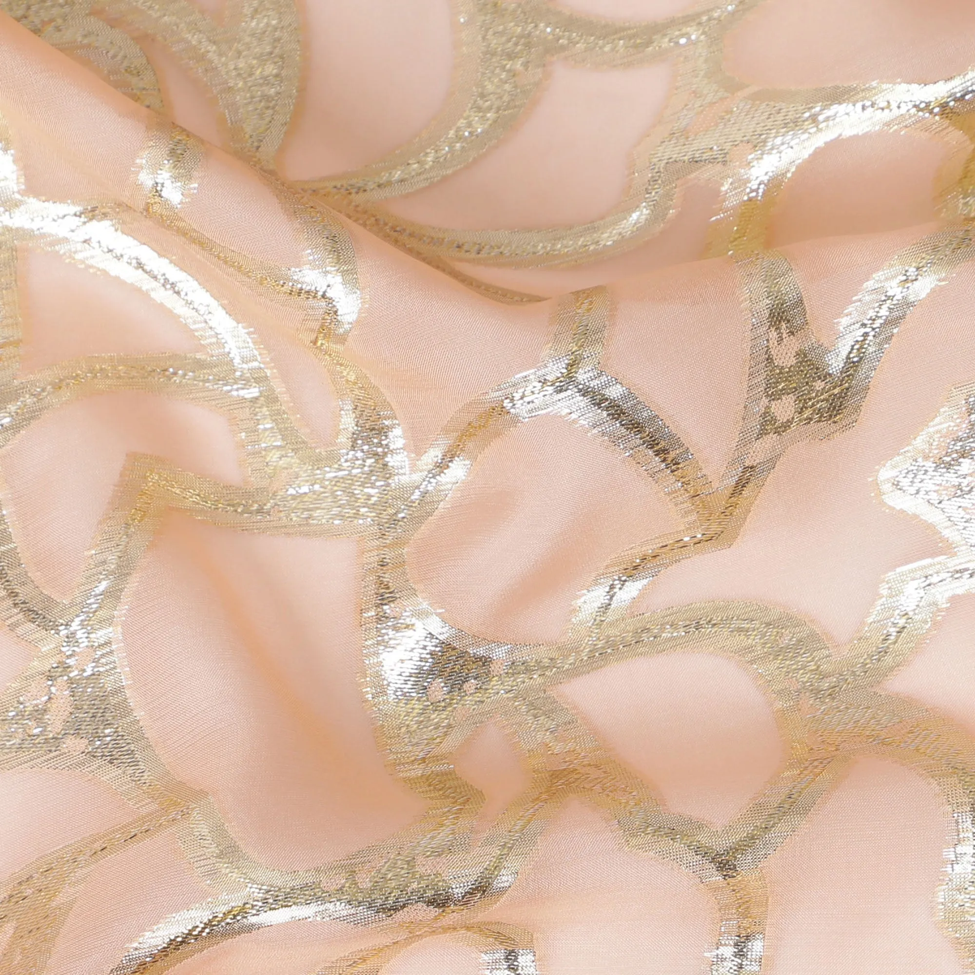 Elegant Peach Silk Chiffon Fabric with Metallic Lurex, 110 cm Wide, South Korean Design-D19571