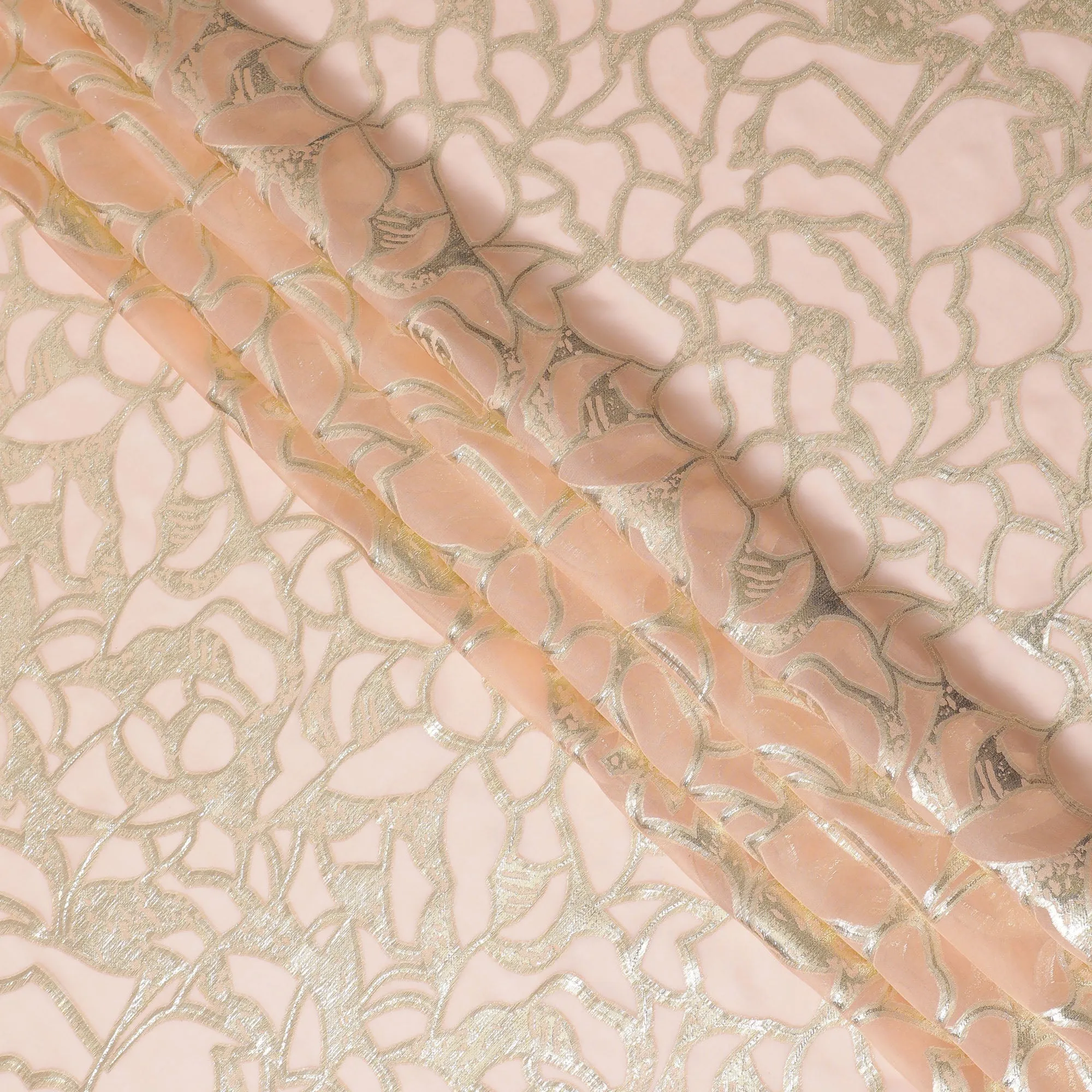 Elegant Peach Silk Chiffon Fabric with Metallic Lurex, 110 cm Wide, South Korean Design-D19571