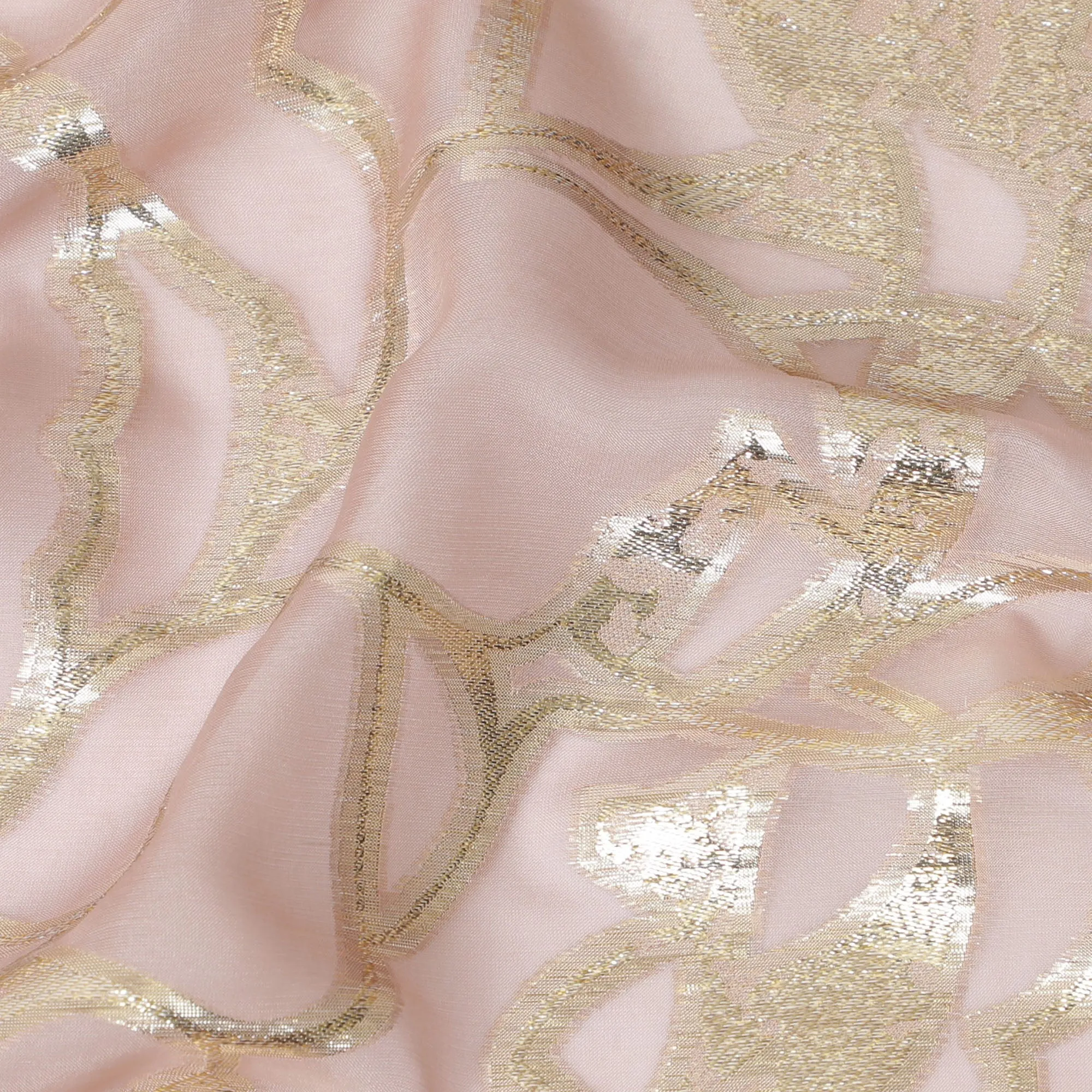 Elegant Pink Silk Chiffon Fabric with Metallic Lurex, 110 cm Wide, South Korean Design-D19569