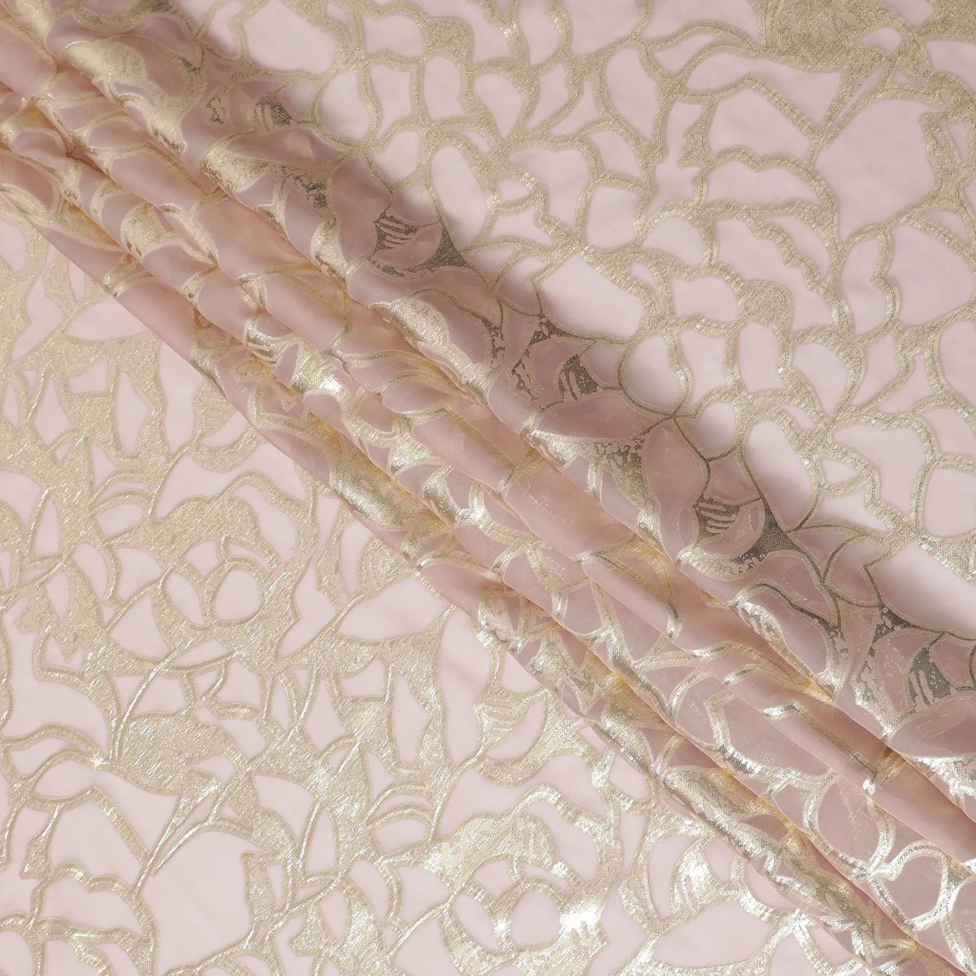 Elegant Pink Silk Chiffon Fabric with Metallic Lurex, 110 cm Wide, South Korean Design-D19569