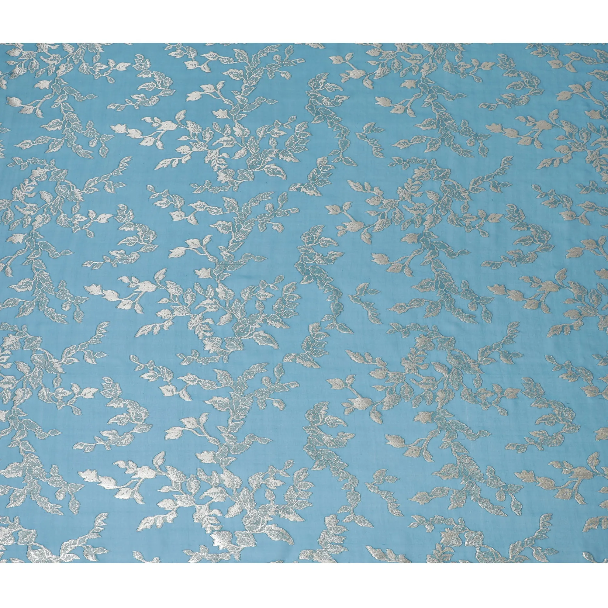 Elegant Sky Blue Silk Chiffon Fabric with Metallic Lurex Floral Design, 110 cm Width, South Korea-D19706