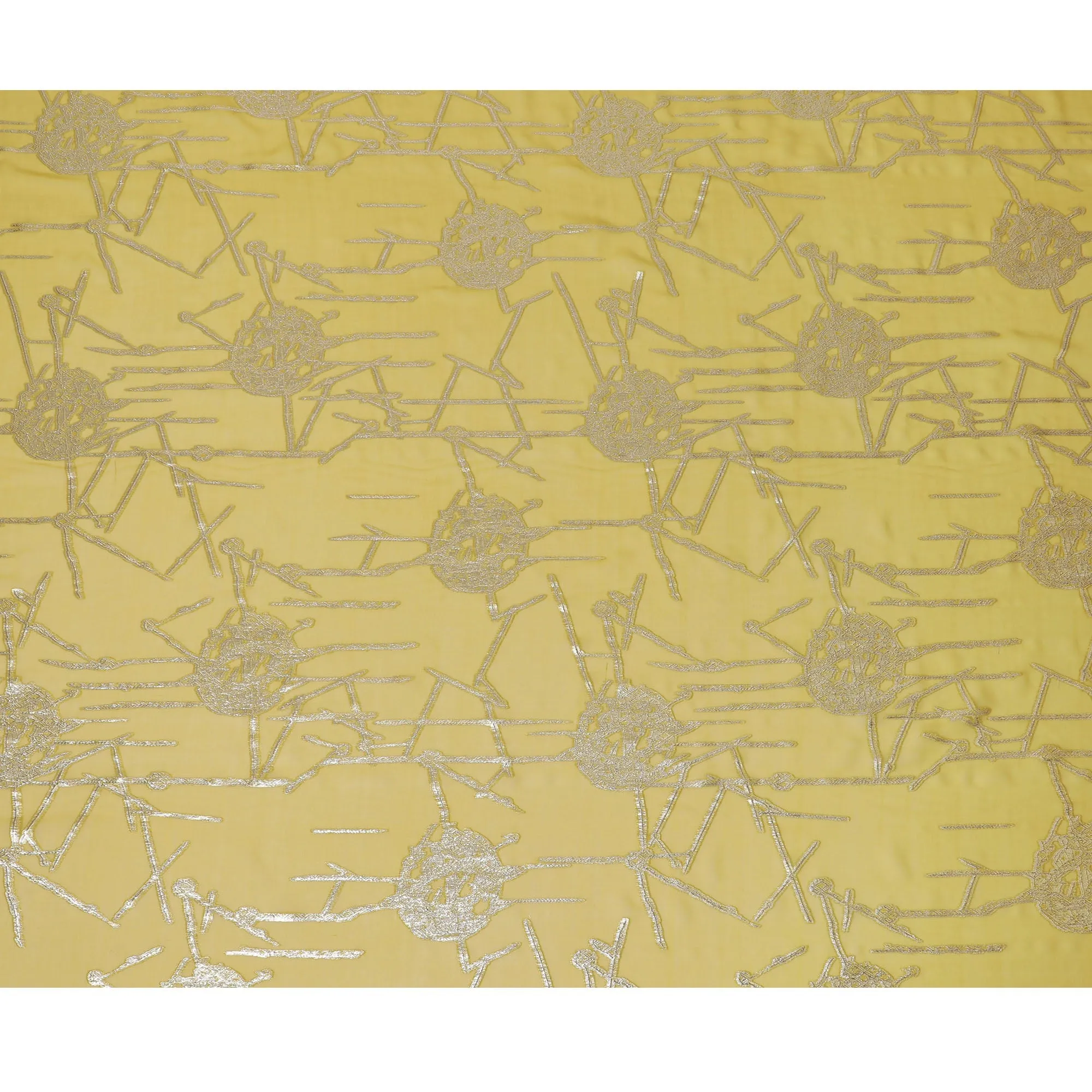 Elegant Yellow Silk Chiffon Fabric with Metallic Lurex, 110 cm Wide, South Korean Design-D19577