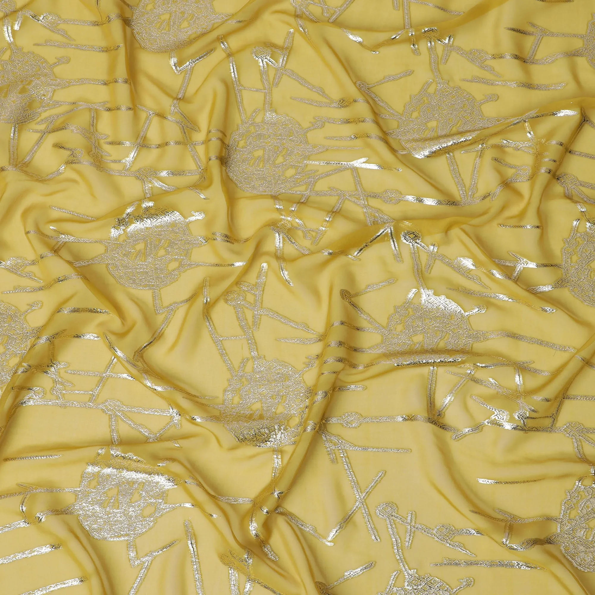 Elegant Yellow Silk Chiffon Fabric with Metallic Lurex, 110 cm Wide, South Korean Design-D19577