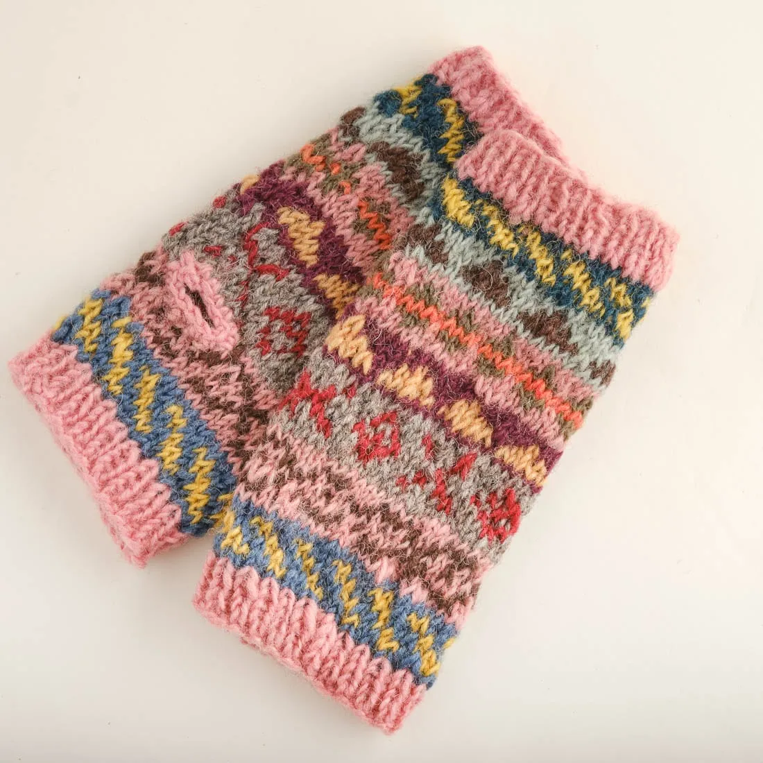 Fair Isle Fingerless Wool Mittens