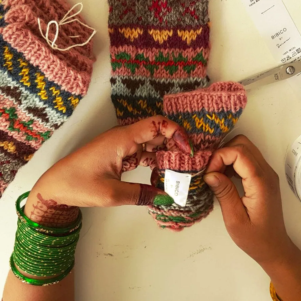 Fair Isle Fingerless Wool Mittens