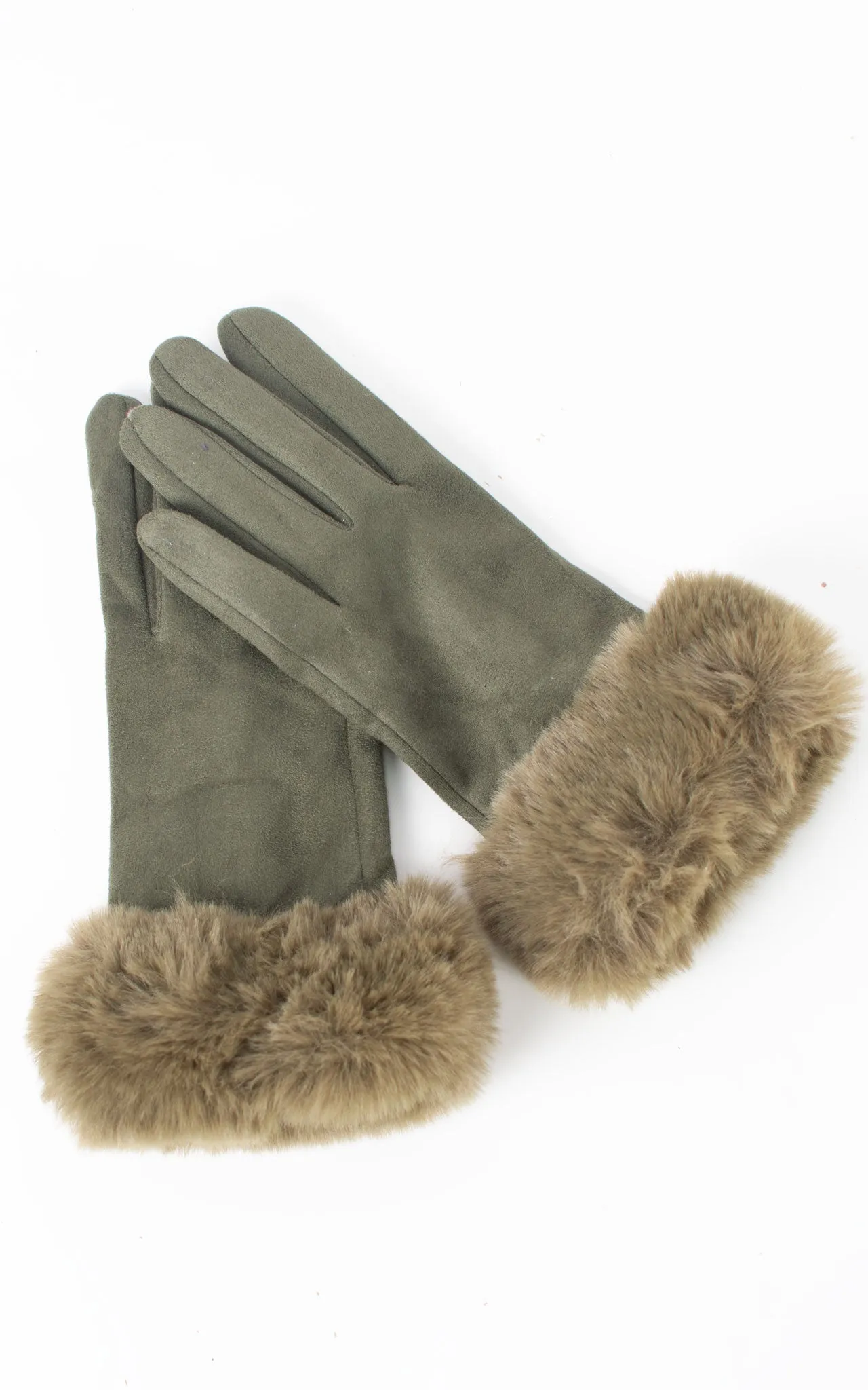 Faux Fur Gloves| Olive