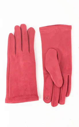 Faux Suede Plain Gloves | Mulberry Red