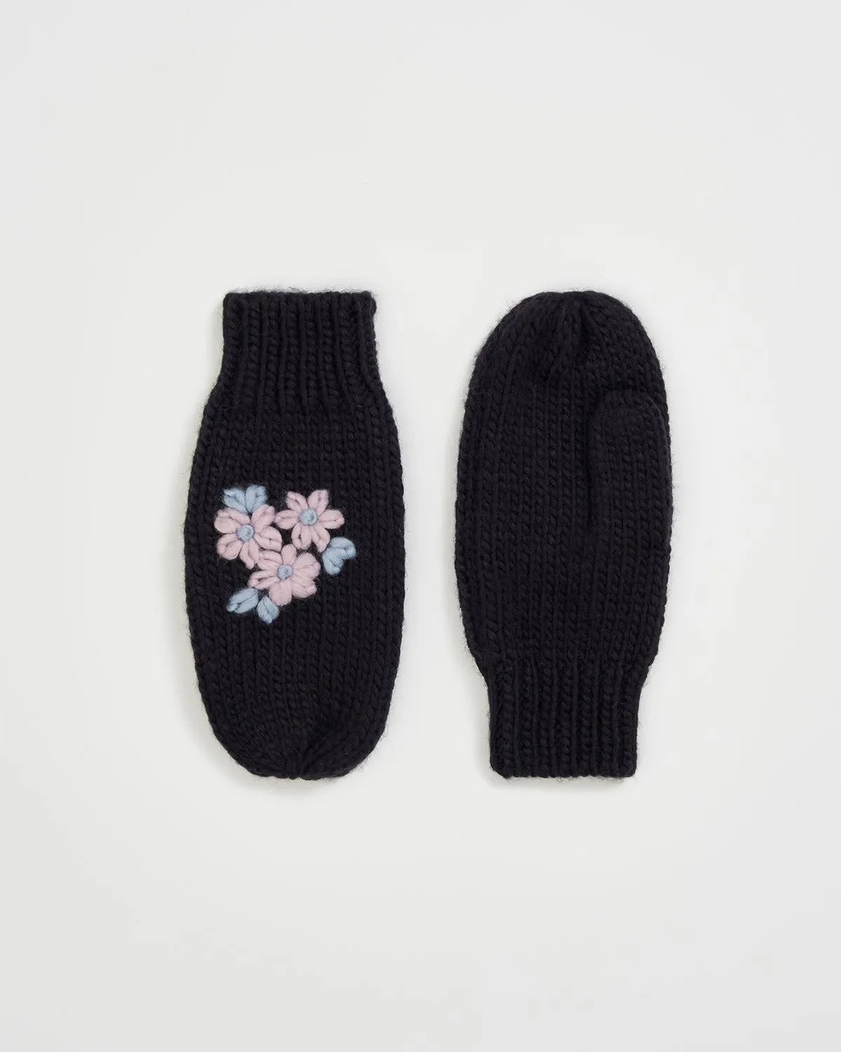 Forget-Me-Not Knitted Navy Mittens