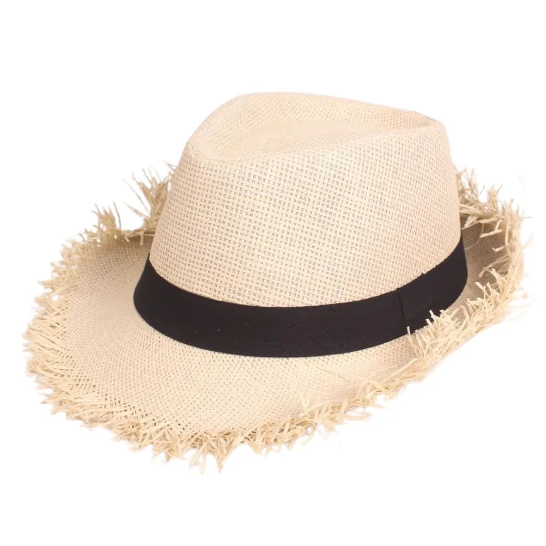 Frayed Edge Trilby Straw Hat