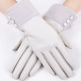 Gloves Beige Faux Leather Winter Gloves for Women