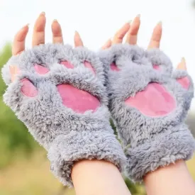 Grey Fur Cat Mittens