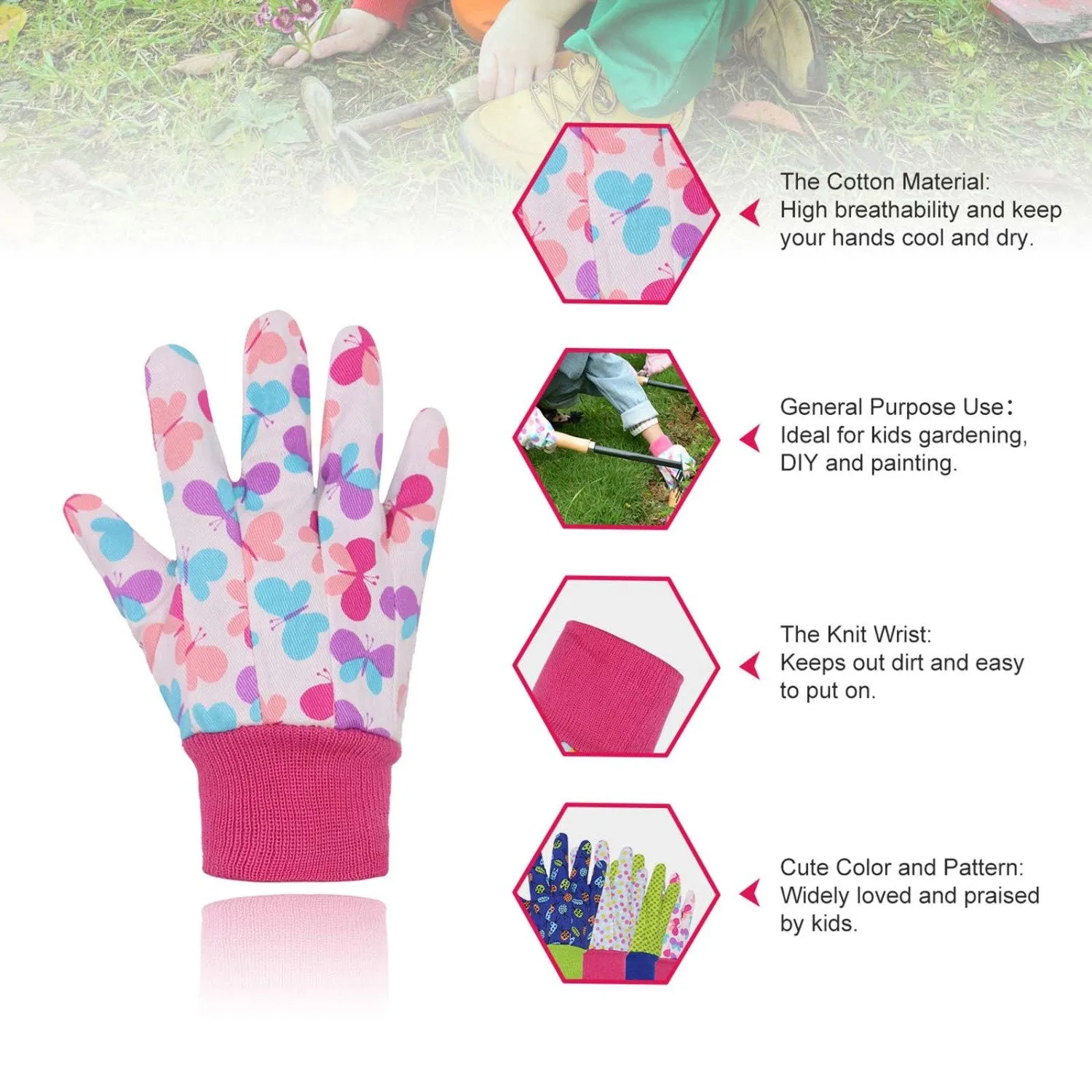 Handlandy Soft Children Kids Garden Working Gloves for Boys Girls 5094