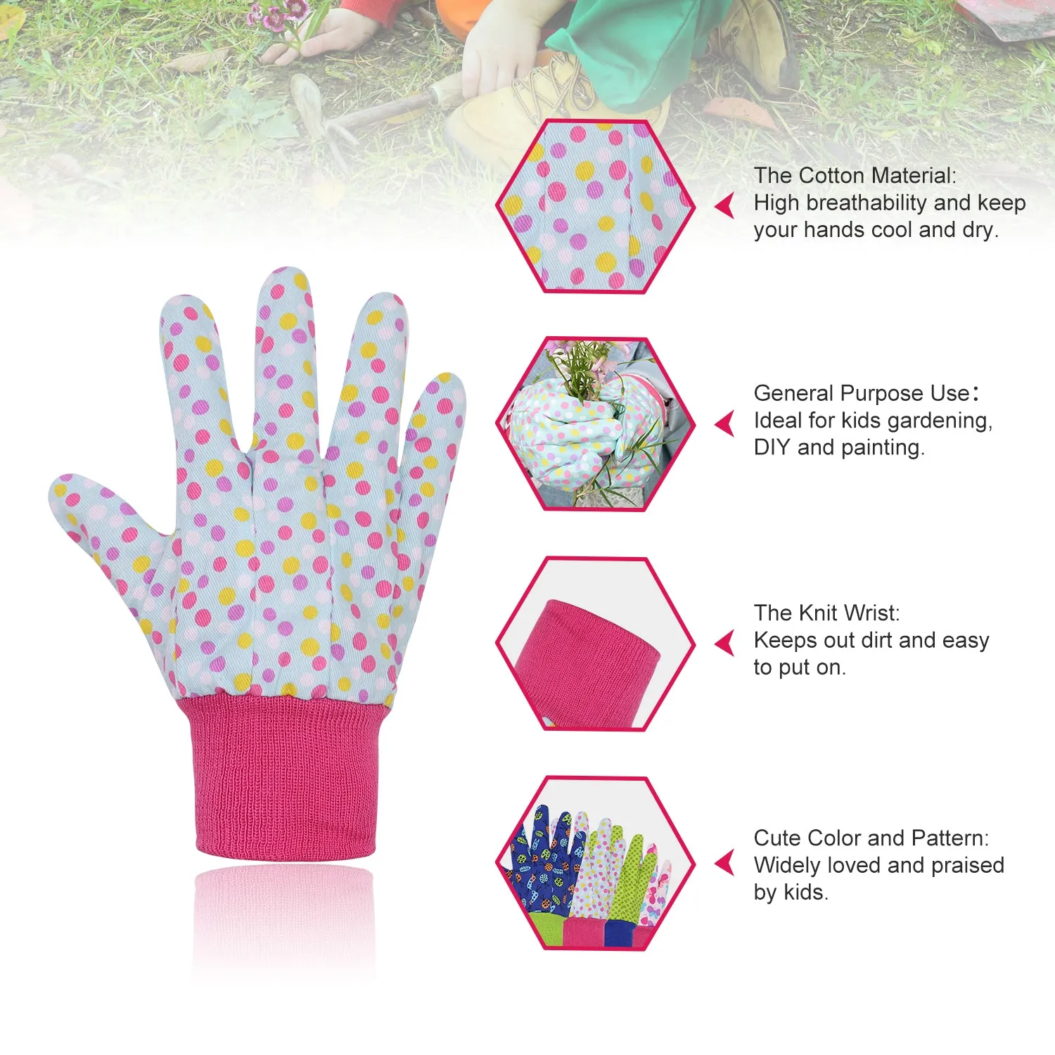 Handlandy Soft Children Kids Garden Working Gloves for Boys Girls 5094