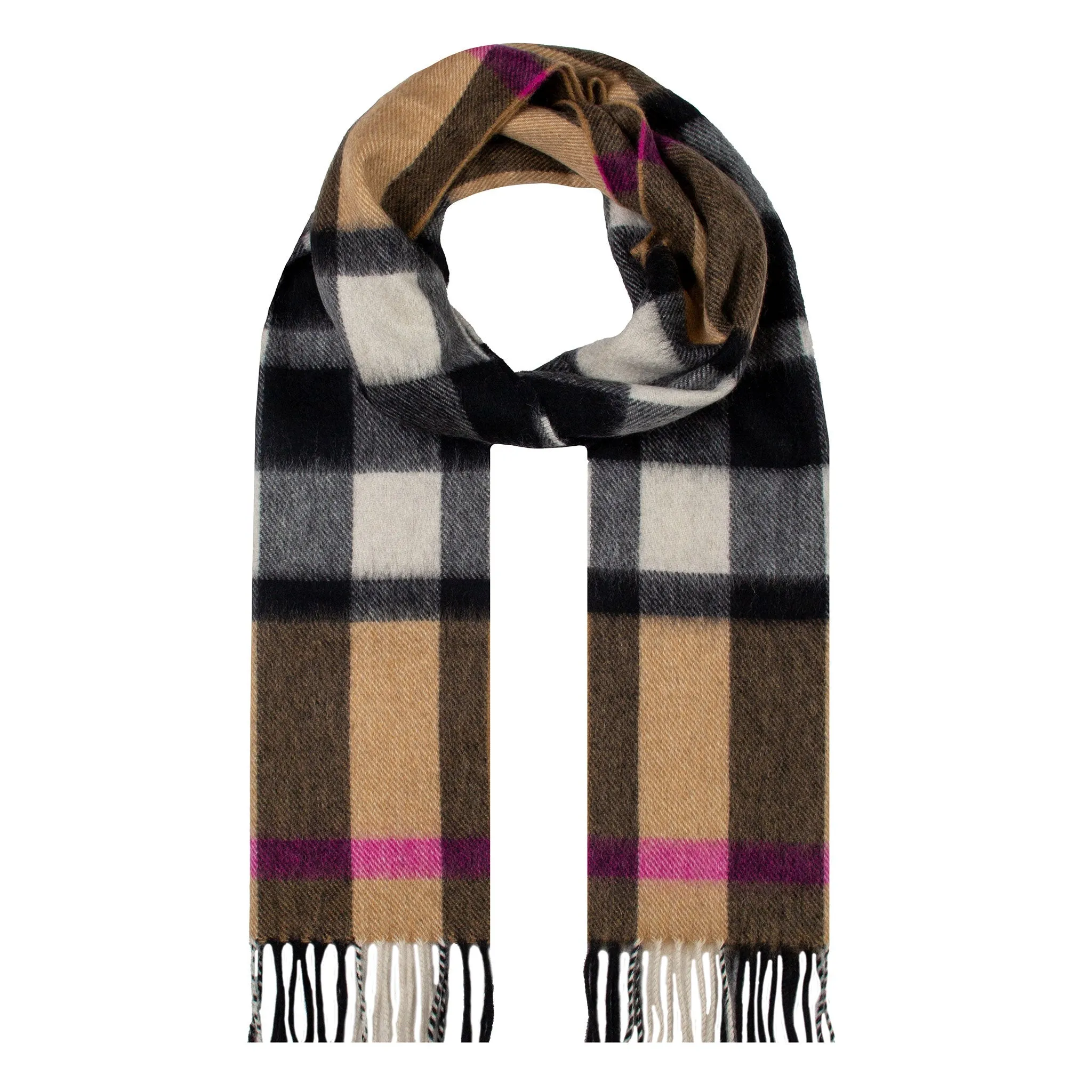 Heritage Plaid Check Cashmere Scarf with Tassels and Gift Box