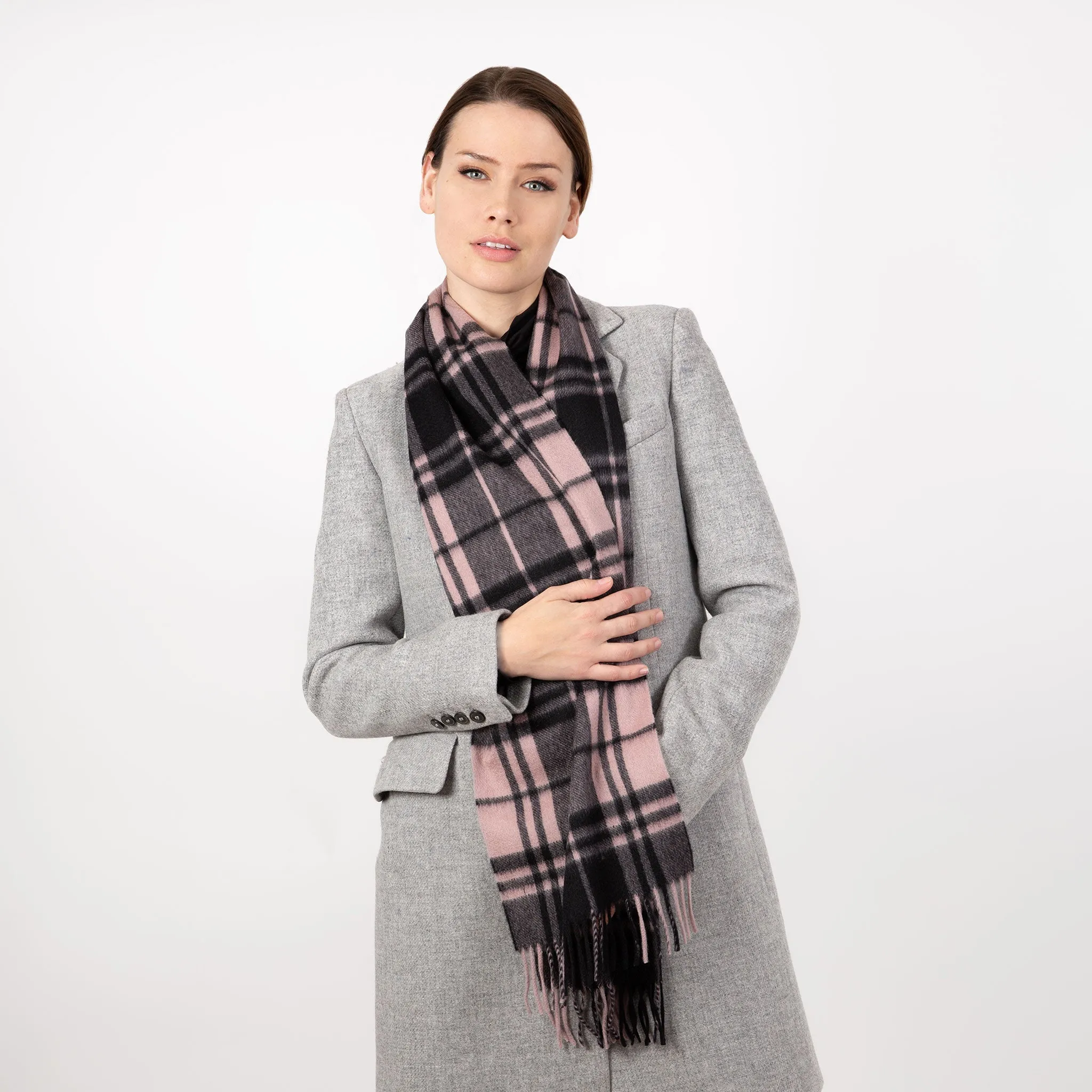 Heritage Plaid Check Cashmere Scarf with Tassels and Gift Box