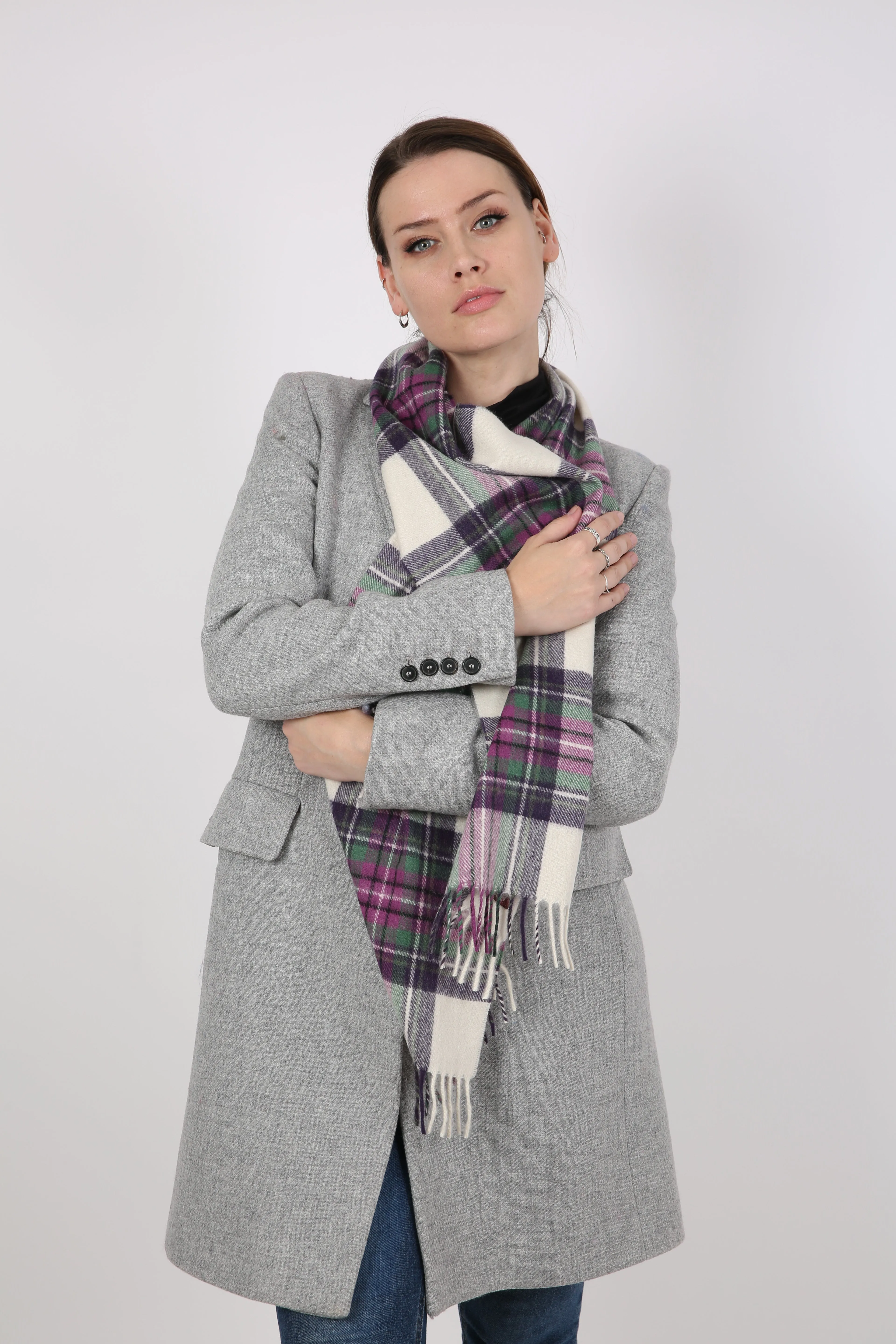 Heritage Plaid Check Cashmere Scarf with Tassels and Gift Box