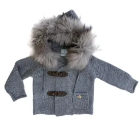 Honeycomb Grey Cashmere Pram Coat with Grey Trim