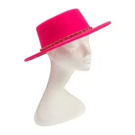 Hot Pink Chain Accent Fashion Panama Hat