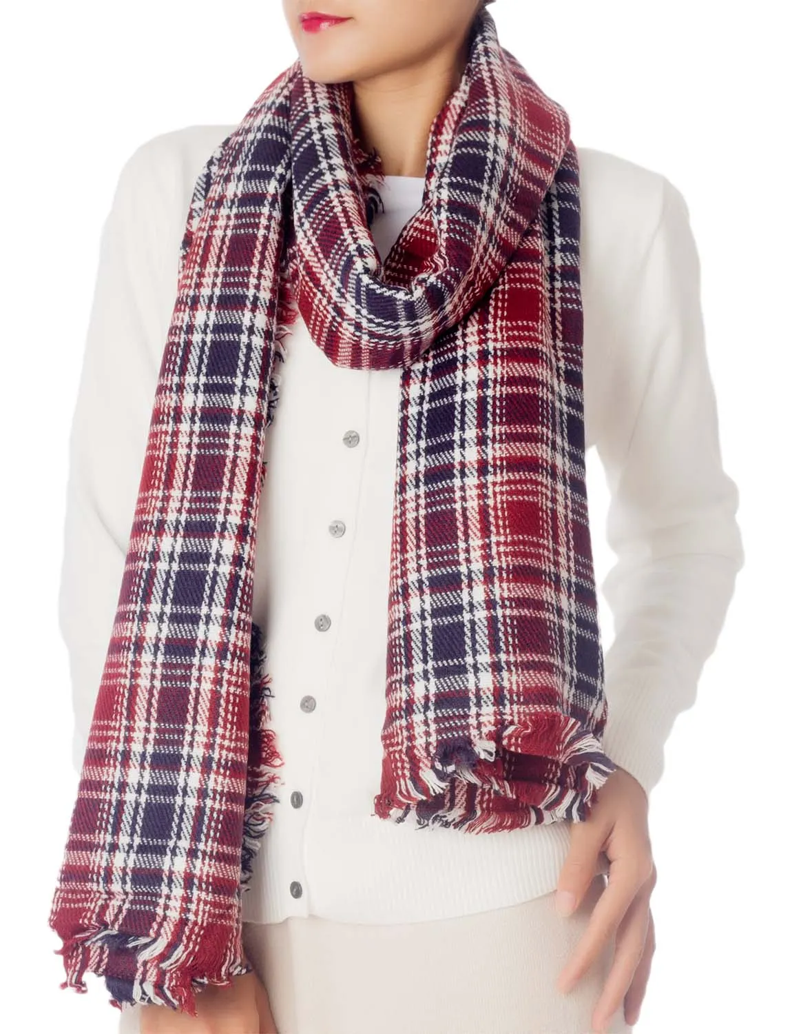 iB-iP Women's Warm Plaid Cute Long Female Large Tartan Wraps Scarf